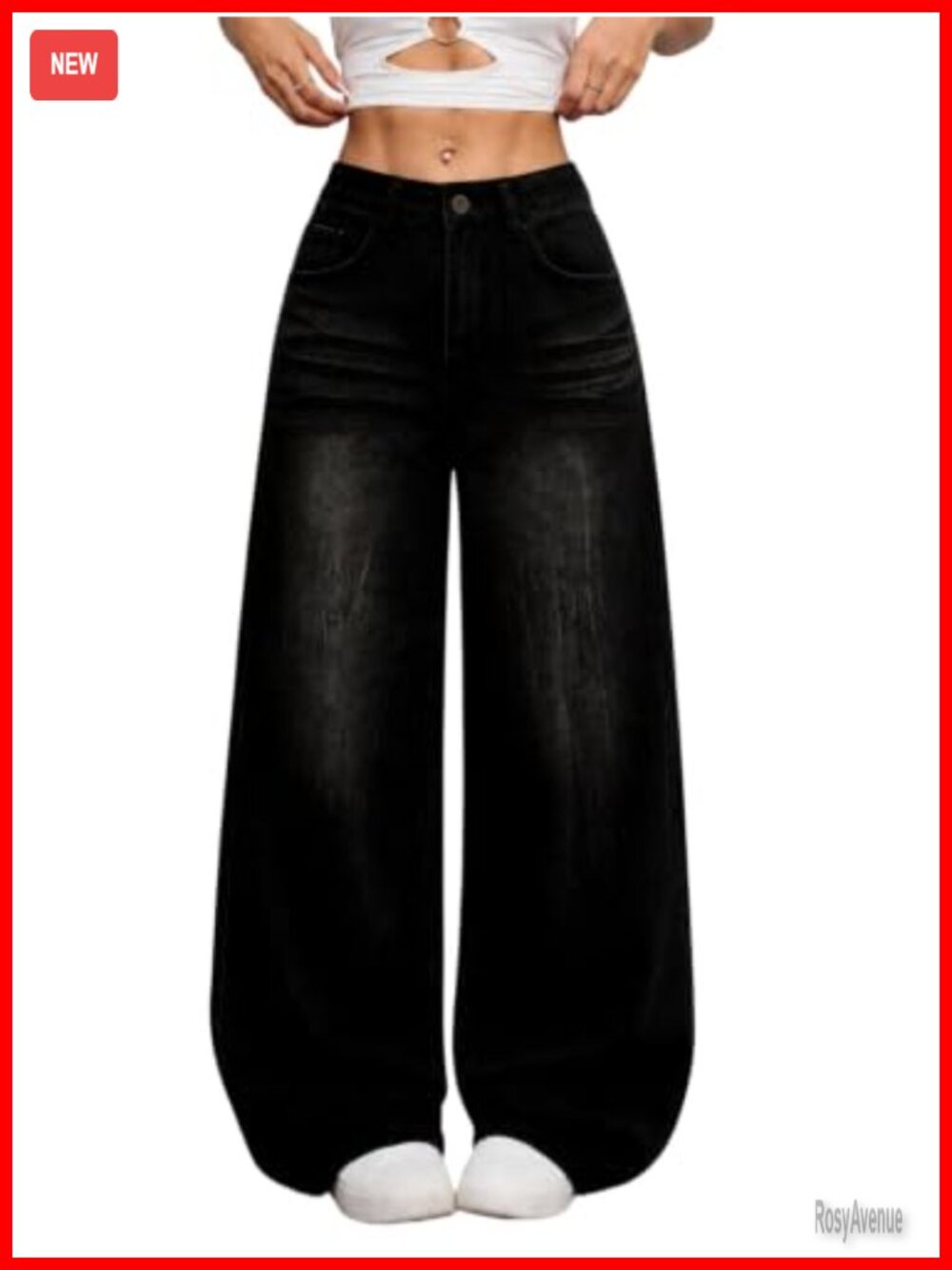 Womens Wide Leg Jeans Baggy Mid Waist Denim Pants